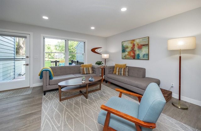 6196 Terrace Dr Unit 2, Johnston, IA 50131 - living room featuring wood finished floors, baseboards, and recessed lighting