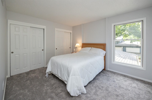 6196 Terrace Dr Unit 2, Johnston, IA 50131 - carpeted bedroom featuring two closets, baseboards, and a textured ceiling