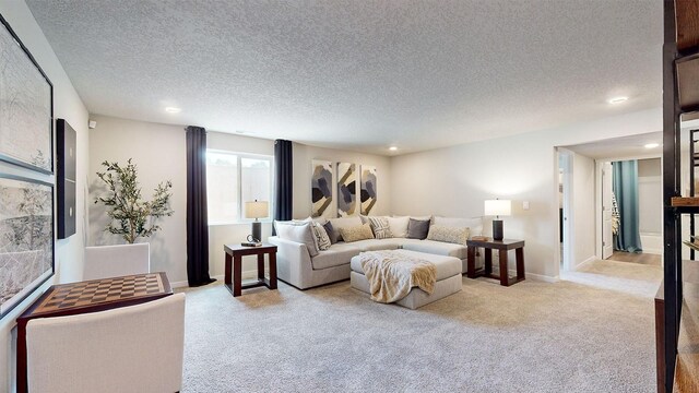 480 Kinley Dr, Waukee, IA 50263 - living area featuring carpet floors, recessed lighting, a textured ceiling, and baseboards