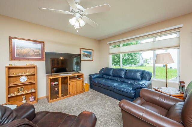168 SE Sweetgrass Ln, Pleasant Hill, IA 50327 - living area with a ceiling fan, healthy amount of natural light, and carpet flooring
