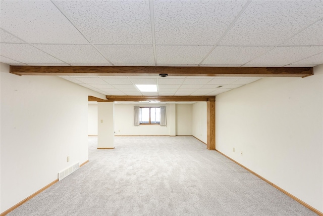 4922 Cedar Dr, West Des Moines, IA 50266 - below grade area with a paneled ceiling and light carpet