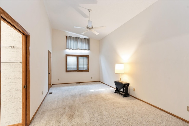 4922 Cedar Dr, West Des Moines, IA 50266 - carpeted empty room featuring a ceiling fan and high vaulted ceiling