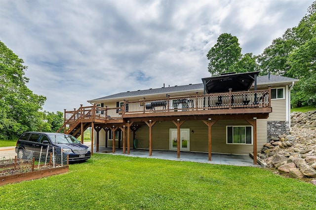 2626 SE 72nd St, Runnells, IA 50237 - back of house with a deck, a lawn, a patio, and stairway