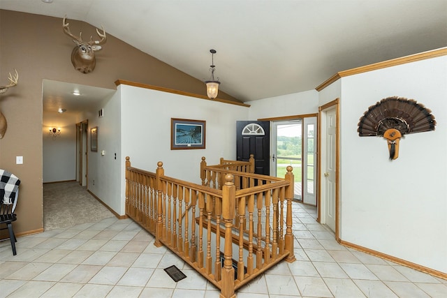 2626 SE 72nd St, Runnells, IA 50237 - corridor with an upstairs landing, vaulted ceiling, and light tile patterned flooring
