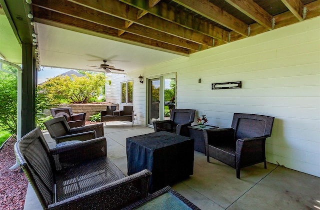 6511 NW 93rd St, Johnston, IA 50131 - view of patio / terrace with ceiling fan and an outdoor hangout area