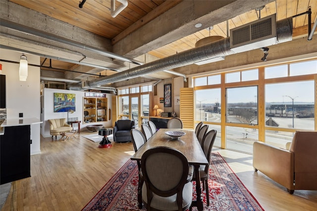 100 Market St Unit 409, Des Moines, IA 50309 - dining space with wood finished floors and wooden ceiling