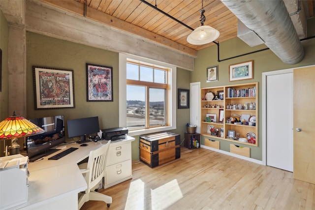 100 Market St Unit 409, Des Moines, IA 50309 - office with a wooden ceiling with exposed beams and wood finished floors