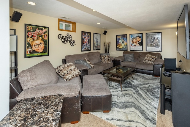 1205 Lancaster Way, Indianola, IA 50125 - carpeted living room featuring recessed lighting