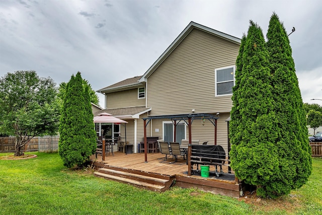 1205 Lancaster Way, Indianola, IA 50125 - rear view of house featuring outdoor dining area, a wooden deck, and a pergola