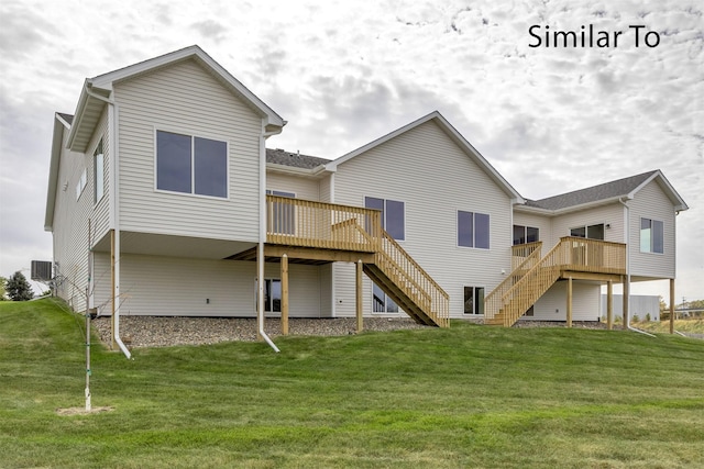 16732 Walnut Meadows Cir, Urbandale, IA 50323 - back of house featuring stairs, a deck, and a yard