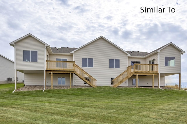 16732 Walnut Meadows Cir, Urbandale, IA 50323 - back of house with stairway, a deck, and a lawn
