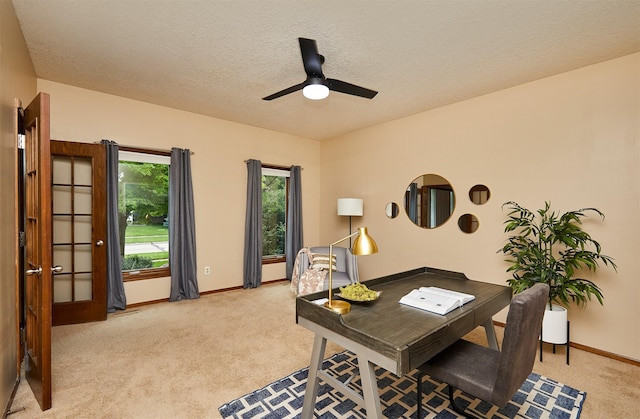 2216 NW 136th St, Clive, IA 50325 - office featuring light carpet, a ceiling fan, and a textured ceiling