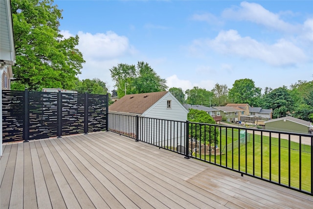 2441 Hull Ave, Des Moines, IA 50317 - wooden terrace with a yard, view of wooded area, and a residential view