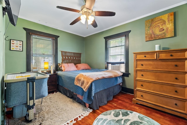 2355 Saylor Rd, Des Moines, IA 50313 - bedroom featuring wood finished floors, crown molding, and ceiling fan