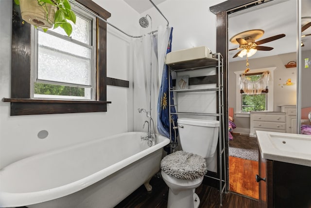 2355 Saylor Rd, Des Moines, IA 50313 - bathroom with vanity, wood finished floors, and ceiling fan