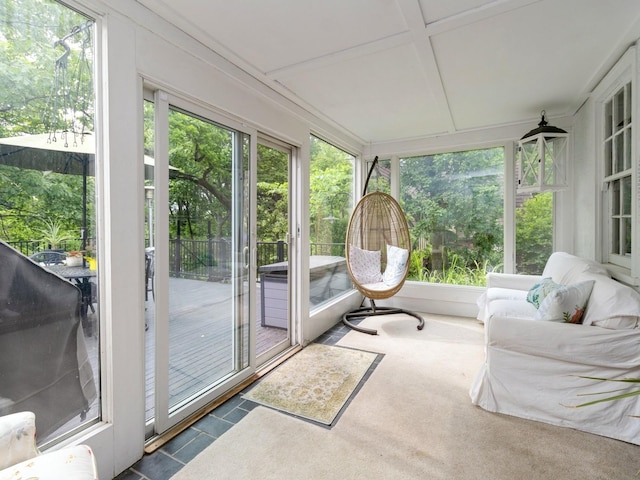215 Foster Dr, Des Moines, IA 50312 - sunroom / solarium with coffered ceiling and tile patterned floors
