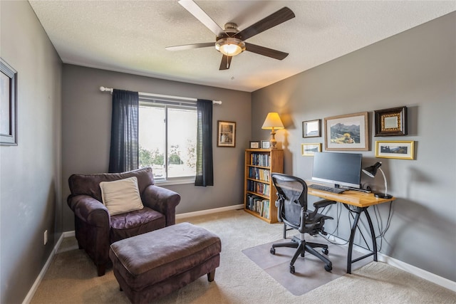 281 58th Ct, West Des Moines, IA 50266 - office area featuring a textured ceiling, a ceiling fan, and carpet