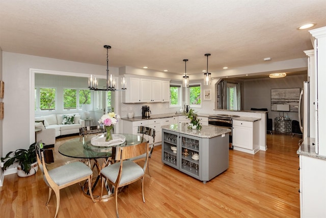 5395 NW 72nd Pl, Johnston, IA 50131 - kitchen with light wood finished floors, white cabinetry, a peninsula, stainless steel appliances, and recessed lighting