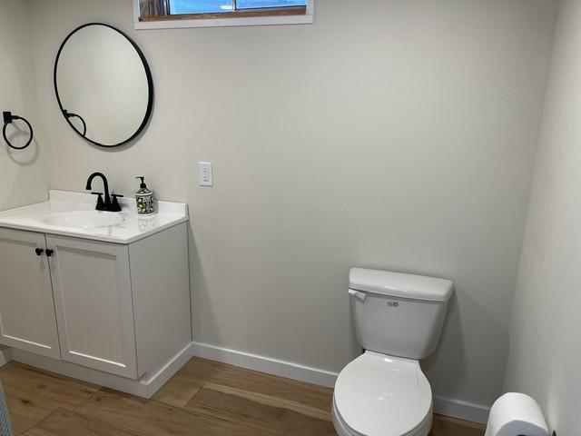 316 NW Linden St, Ankeny, IA 50023 - half bath featuring vanity and wood finished floors