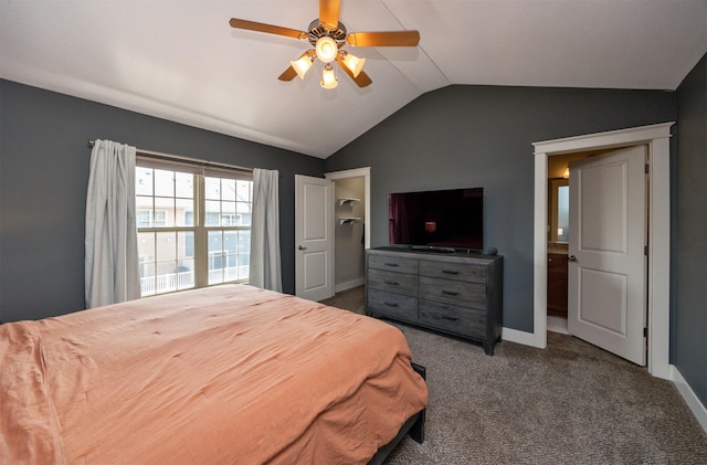3600 SE Glenstone Dr Unit 308, Grimes, IA 50111 - bedroom featuring lofted ceiling, carpet floors, and a ceiling fan