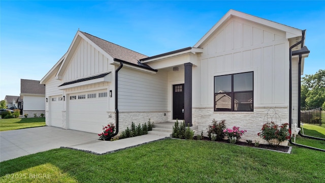 780 NE Badger Ln, Waukee, IA 50263 - modern farmhouse with board and batten siding, stone siding, and a front yard