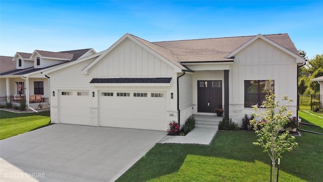 780 NE Badger Ln, Waukee, IA 50263 - modern farmhouse featuring board and batten siding, a garage, driveway, and a front yard