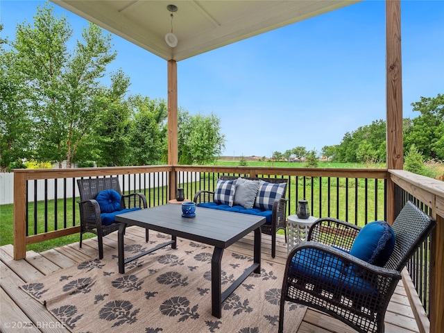 780 NE Badger Ln, Waukee, IA 50263 - wooden deck with an outdoor hangout area and a lawn