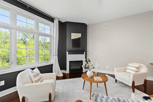14186 Pinnacle Pointe Dr Unit 86, Clive, IA 50325 - living area with a large fireplace and wood finished floors