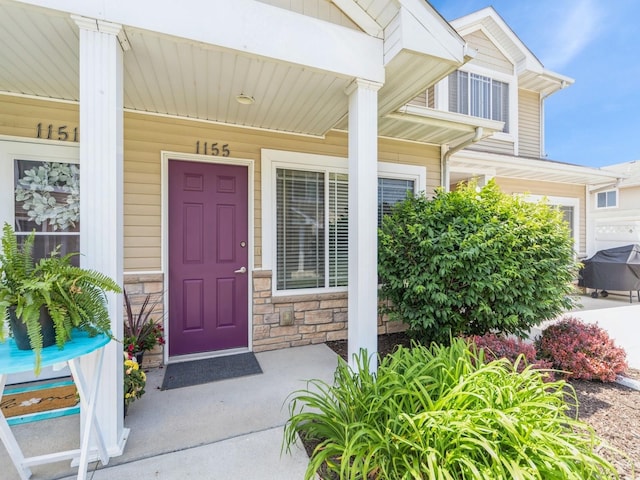 1155 NE 7th Ln, Ankeny, IA 50021 - view of exterior entry with stone siding and a porch