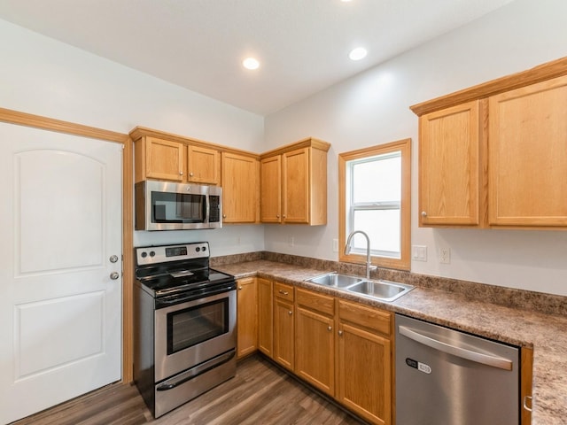 2227 4th Ave SE, Altoona, IA 50009 - kitchen with appliances with stainless steel finishes, dark wood finished floors, and recessed lighting