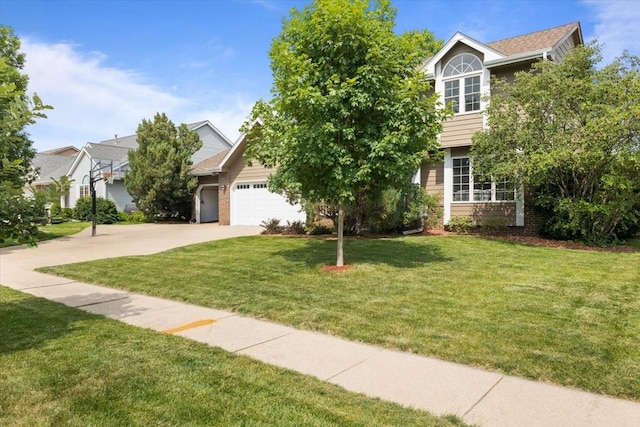 1305 NW Wagner Blvd, Ankeny, IA 50023 - view of property hidden behind natural elements with concrete driveway, a front lawn, a garage, and brick siding