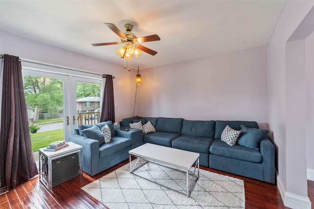 2800 E Douglas Ave, Des Moines, IA 50317 - living room with french doors, wood finished floors, and ceiling fan