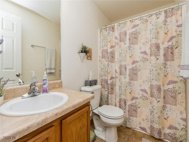 2005 E 1st Ave, Indianola, IA 50125 - bathroom with vanity, tile patterned floors, and a shower with shower curtain