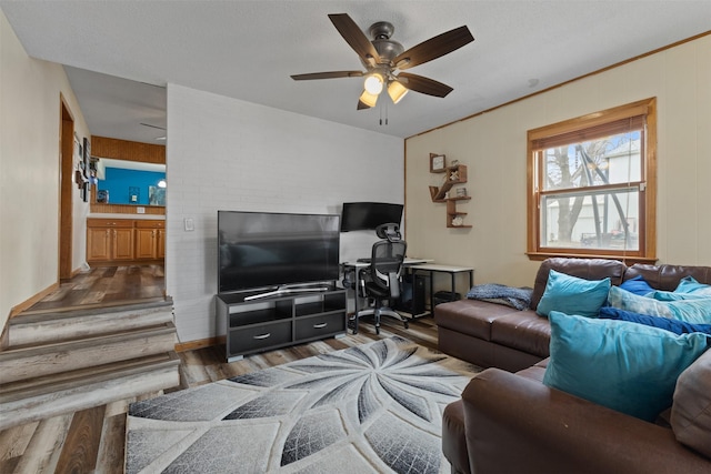 102 Kellogg Ave, Dallas Center, IA 50063 - living area with wood finished floors, an office area, and a ceiling fan