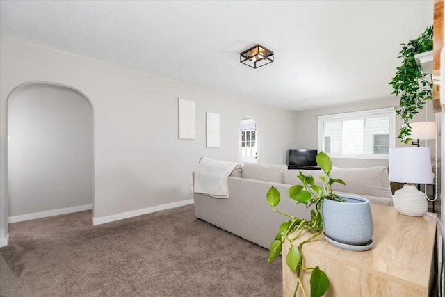 2325 61st St, Des Moines, IA 50322 - living room with arched walkways and carpet