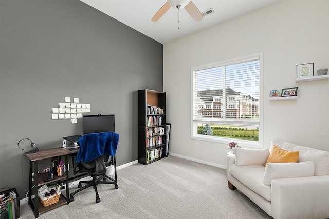 6350 Coachlight Dr Unit 1308, West Des Moines, IA 50266 - office area with ceiling fan and light colored carpet