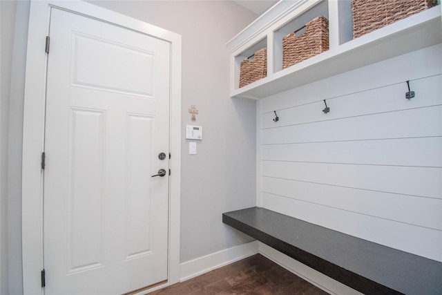 2416 NW Springbrooke Dr, Grimes, IA 50111 - mudroom featuring baseboards and dark wood-style flooring