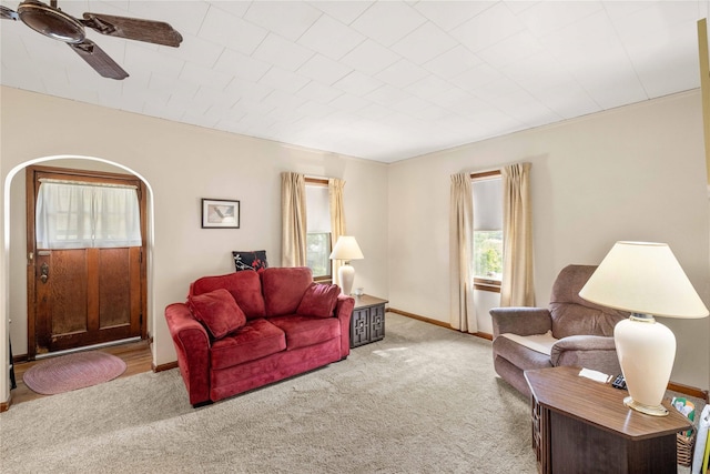 2326 Adams Ave, Des Moines, IA 50310 - carpeted living area featuring ceiling fan and baseboards
