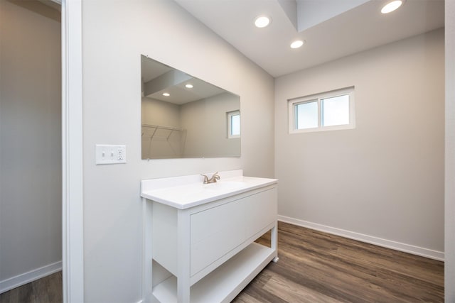 1332 E Sheridan Ave, Des Moines, IA 50316 - bathroom with vanity, recessed lighting, and wood finished floors