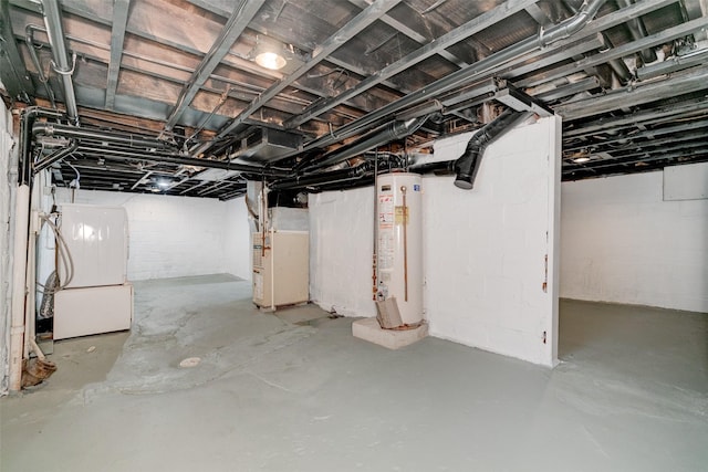 1512 2nd Pl, Des Moines, IA 50314 - unfinished below grade area with gas water heater, heating unit, and refrigerator