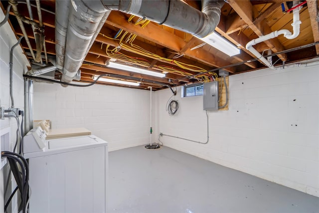 1918 55th St, Des Moines, IA 50310 - basement featuring separate washer and dryer, electric panel, and concrete block wall