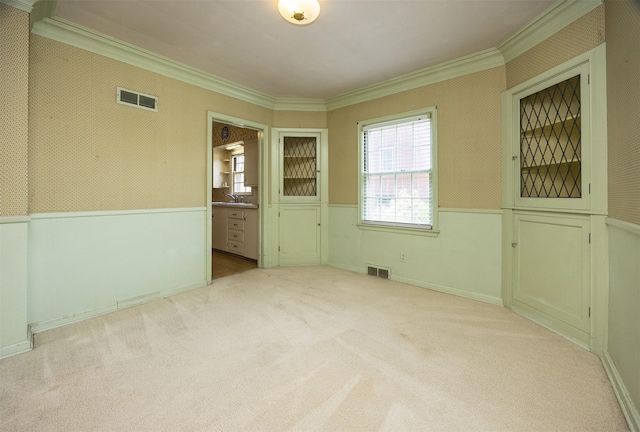 5800 Pleasant Dr, Des Moines, IA 50312 - spare room with ornamental molding, a wainscoted wall, and carpet flooring