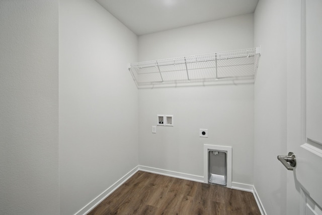 4270 Grover Woods Ln, Des Moines, IA 50317 - washroom with electric dryer hookup, hookup for a washing machine, and dark wood-style floors