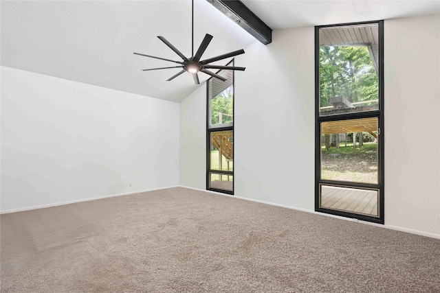 1808 80th St, Windsor Heights, IA 50324 - unfurnished room with ceiling fan, carpet flooring, beam ceiling, and high vaulted ceiling