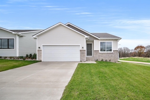4400 Honey Bee Rdg, Des Moines, IA 50317 - ranch-style house with concrete driveway, an attached garage, a front yard, and entry steps
