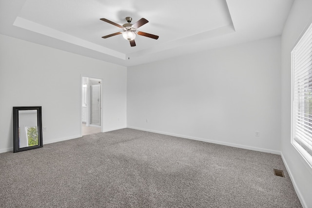 9322 Bellflower Ln, Norwalk, IA 50211 - unfurnished room with a raised ceiling, carpet floors, a ceiling fan, and plenty of natural light