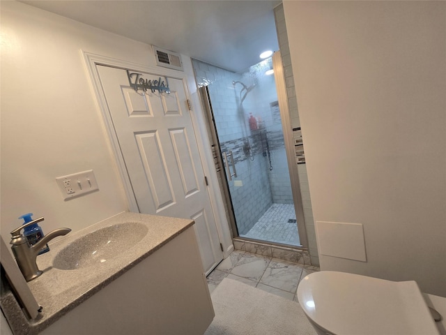 335 Palomino Pkwy, Des Moines, IA 50320 - full bathroom featuring marble look tiles, a stall shower, and vanity