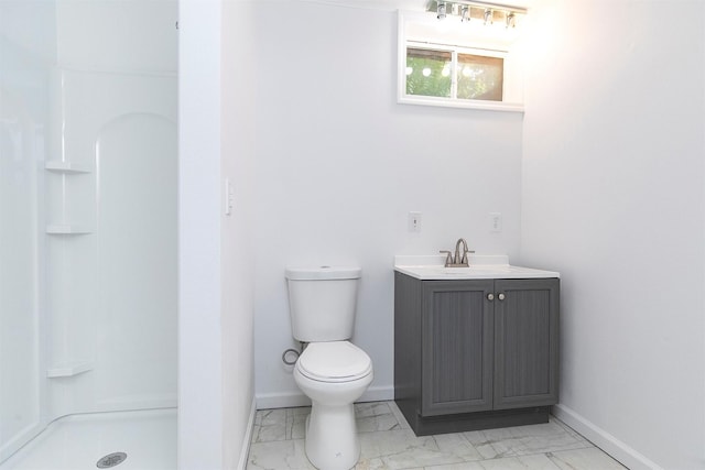8151 Chambery Blvd, Johnston, IA 50131 - bathroom featuring marble look tiles, a shower, and vanity