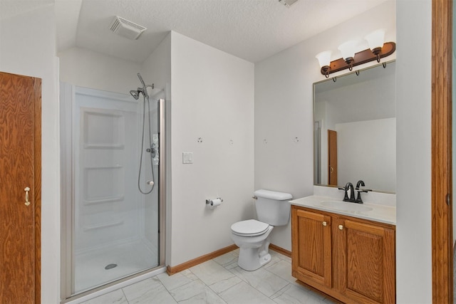8151 Chambery Blvd, Johnston, IA 50131 - full bath with a stall shower, vanity, marble finish flooring, and a textured ceiling