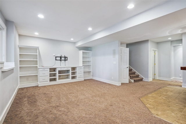 4108 158th Cir, Urbandale, IA 50323 - finished below grade area featuring carpet, recessed lighting, and stairs